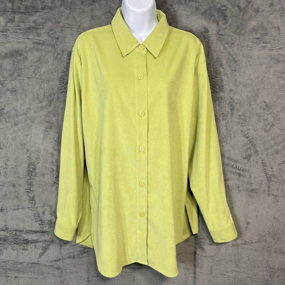 Vintage Susan Graver Style Liquid Knit Womens Medium Green Long Sleeve Button Up